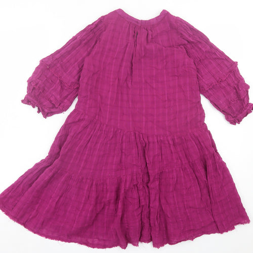 Zara Girls Purple Cotton A-Line Size 7 Years V-Neck Button