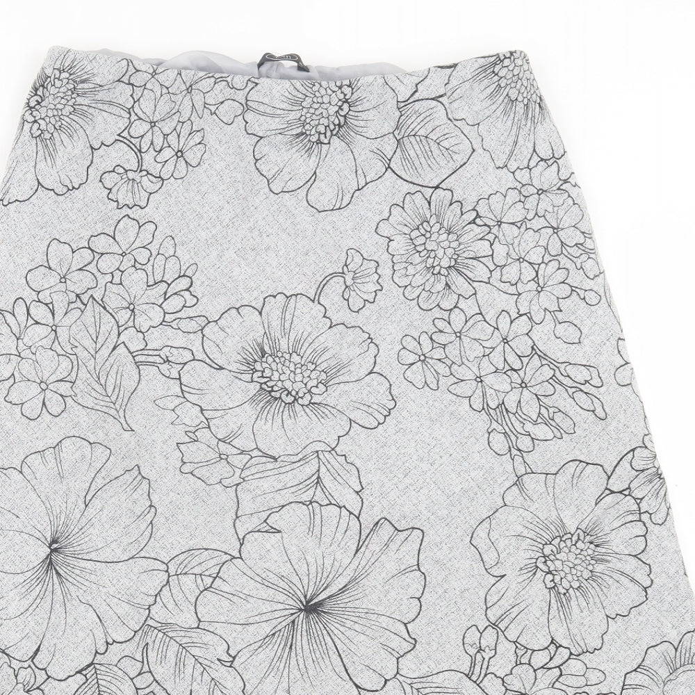 Bonmarché Womens Grey Floral Polyester A-Line Skirt Size 16