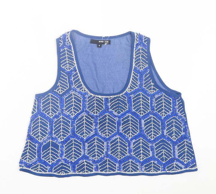 TFNC Womens Blue Polyester Cropped Tank Size S Scoop Neck