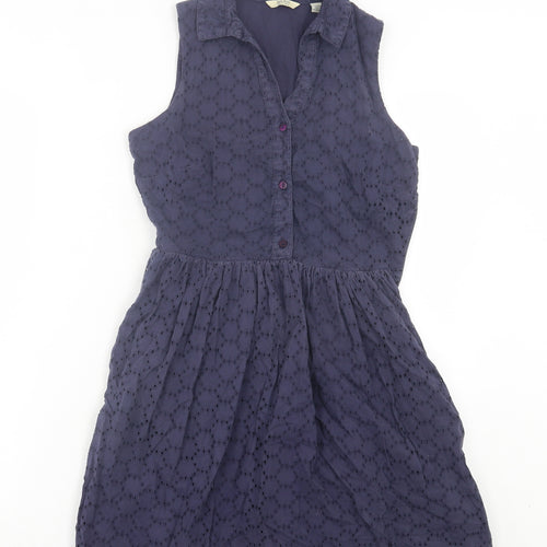 Jack Wills Womens Blue Geometric Cotton Fit & Flare Size 8 Collared Button