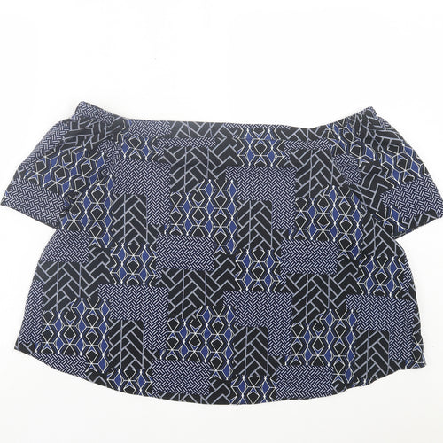 New Look Womens Blue Geometric Polyester Basic Blouse Size 18 Off the Shoulder