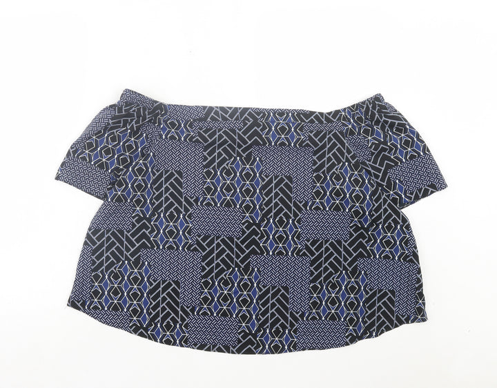 New Look Womens Blue Geometric Polyester Basic Blouse Size 18 Off the Shoulder