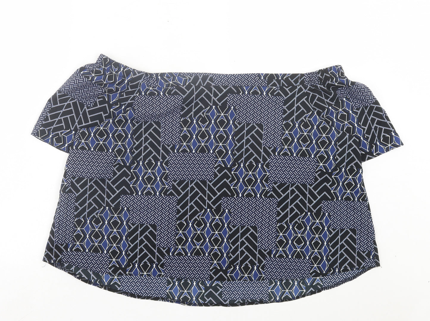 New Look Womens Blue Geometric Polyester Basic Blouse Size 18 Off the Shoulder