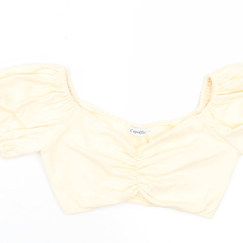 CupidFire Womens Beige Polyester Cropped T-Shirt Size 6 Sweetheart