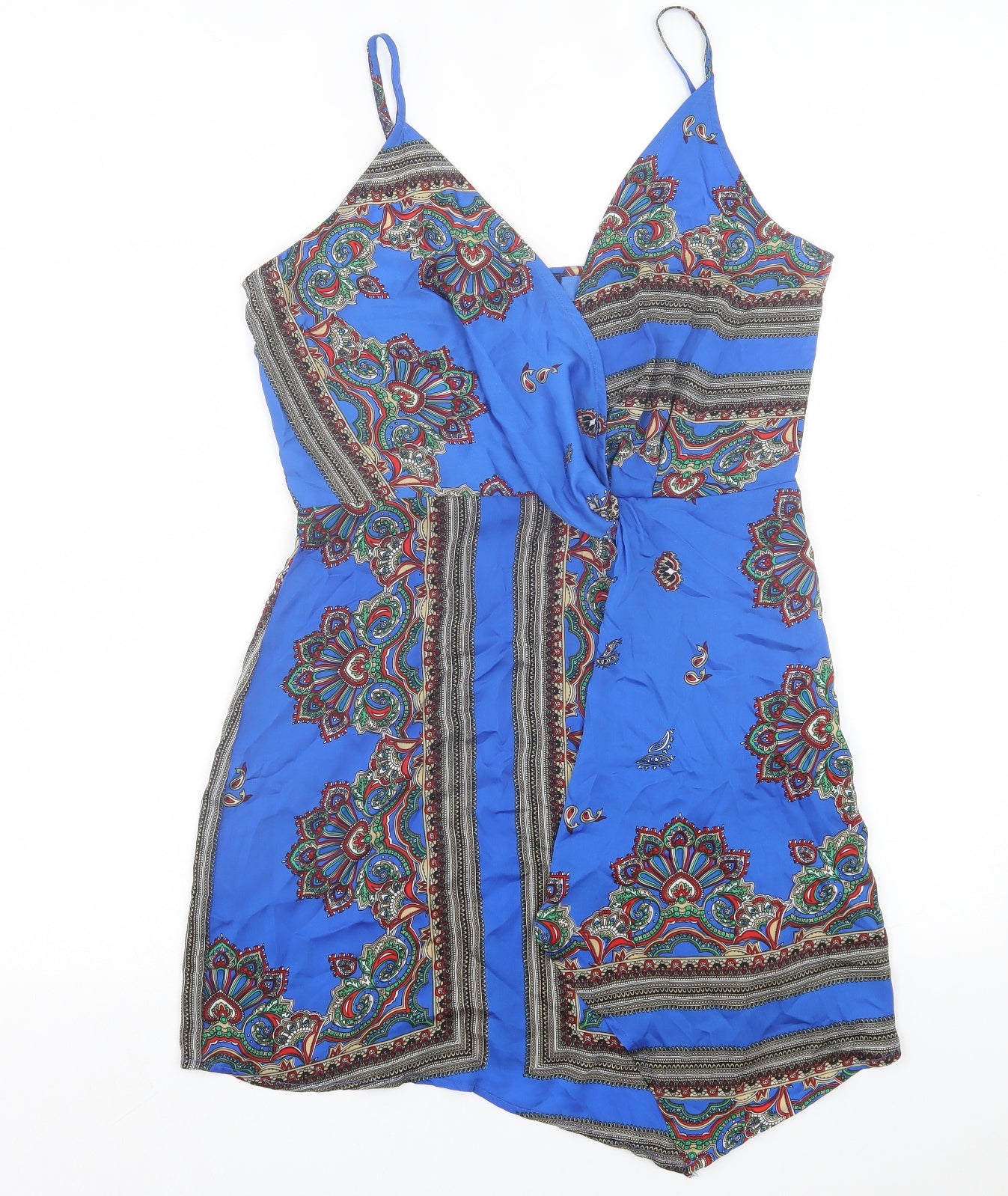 PRETTYLITTLETHING Womens Blue Geometric Polyester A-Line Size 10 V-Neck Zip
