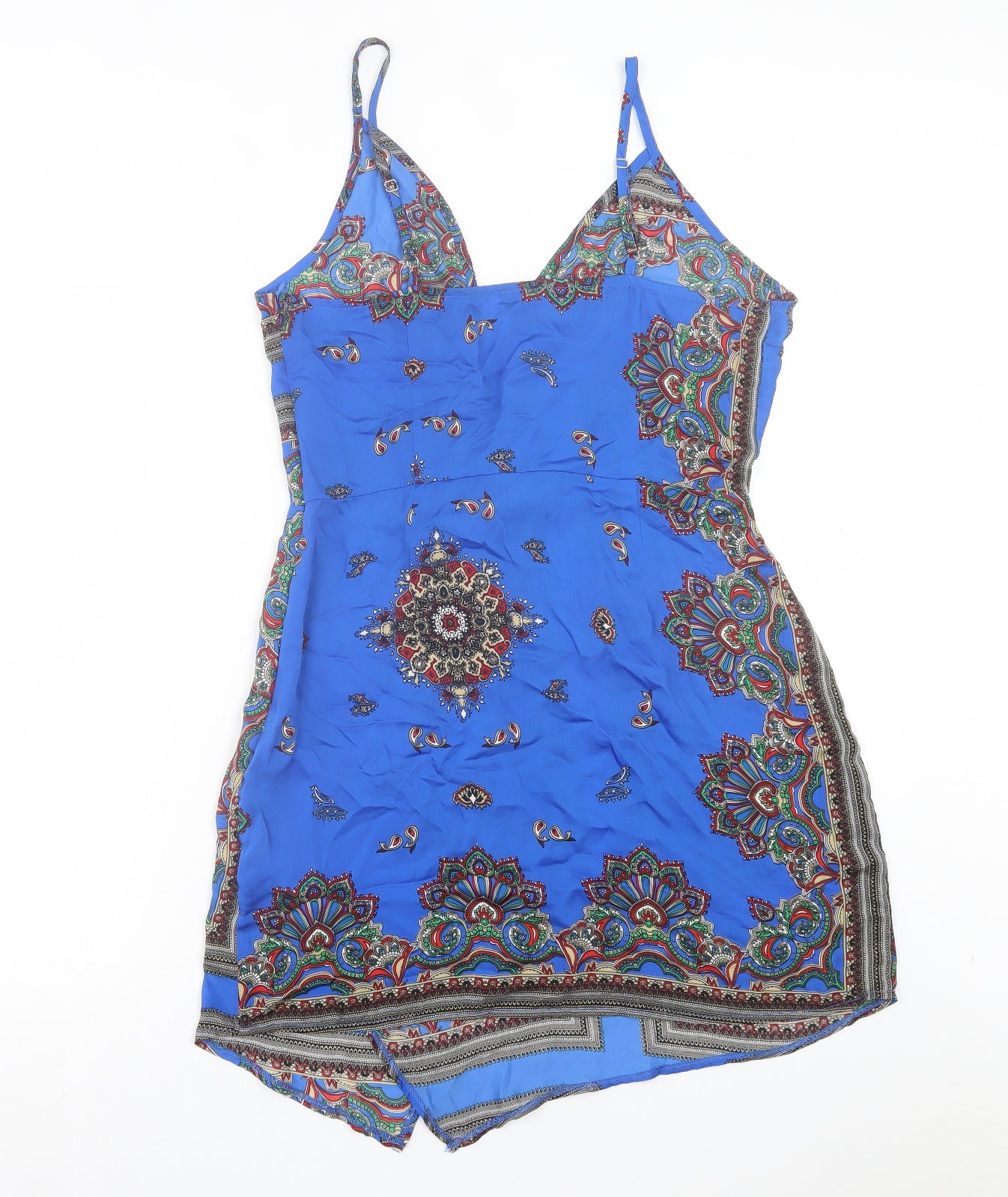 PRETTYLITTLETHING Womens Blue Geometric Polyester A-Line Size 10 V-Neck Zip