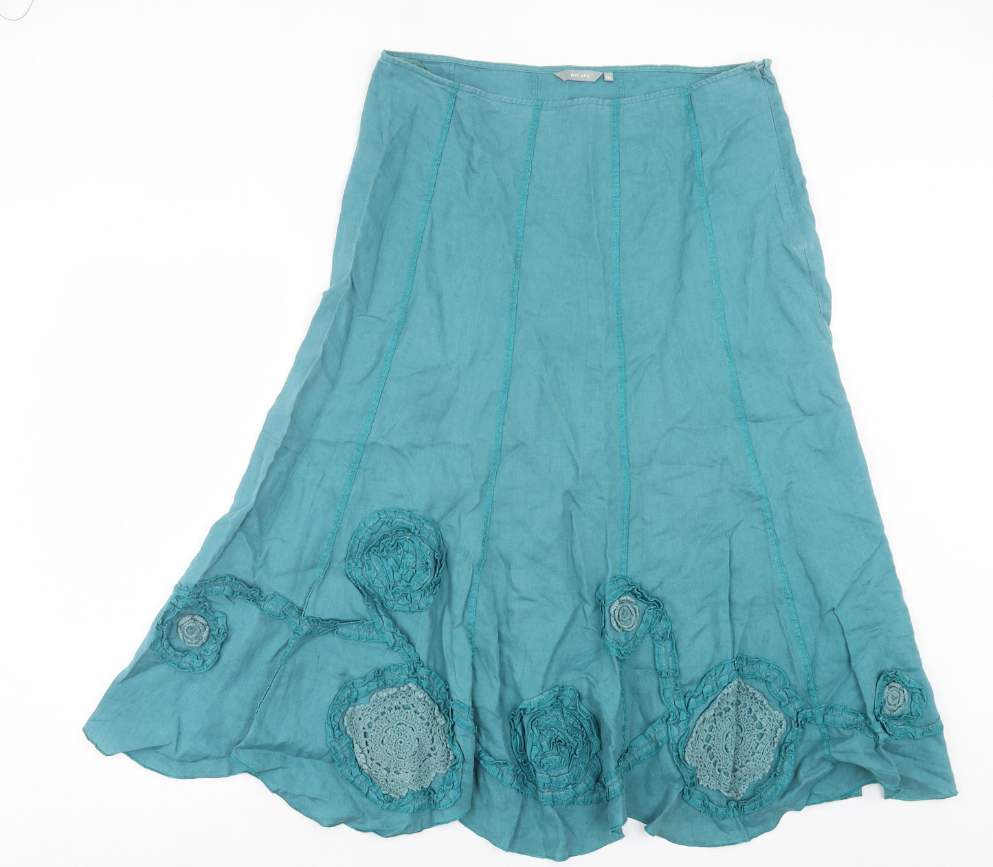 Per Una Womens Blue Floral Cotton A-Line Skirt Size 14 Zip