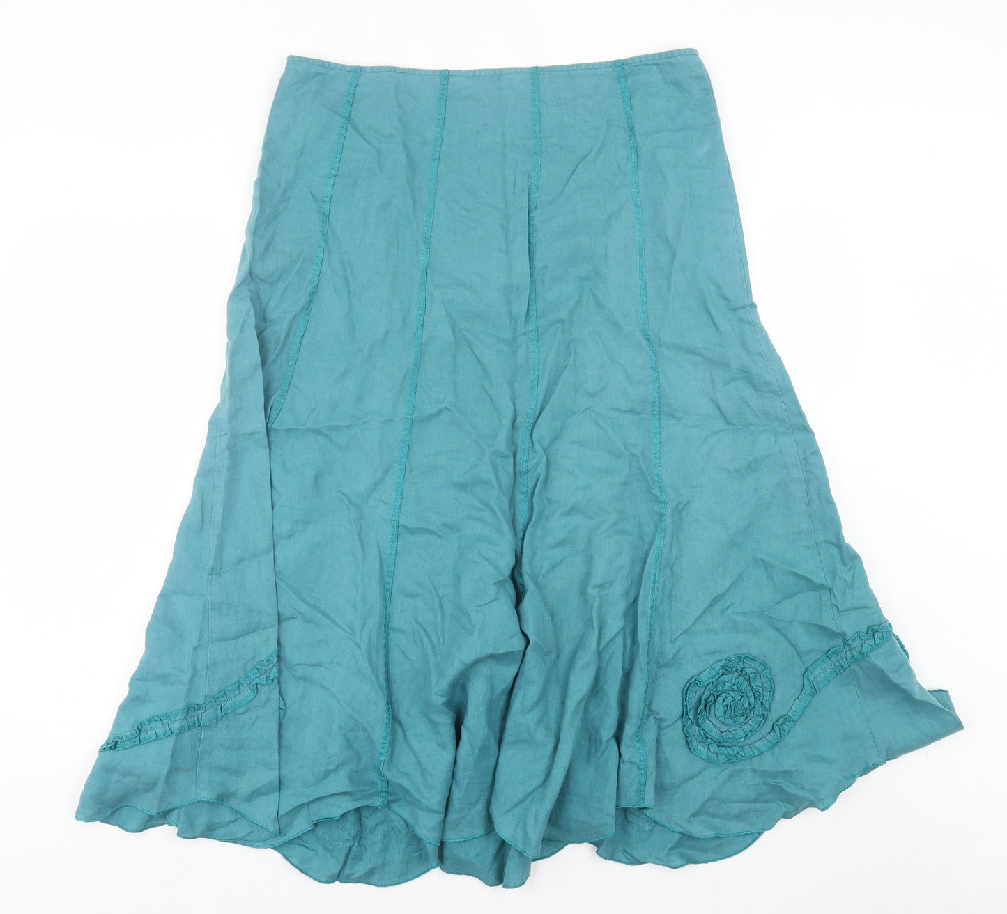 Per Una Womens Blue Floral Cotton A-Line Skirt Size 14 Zip
