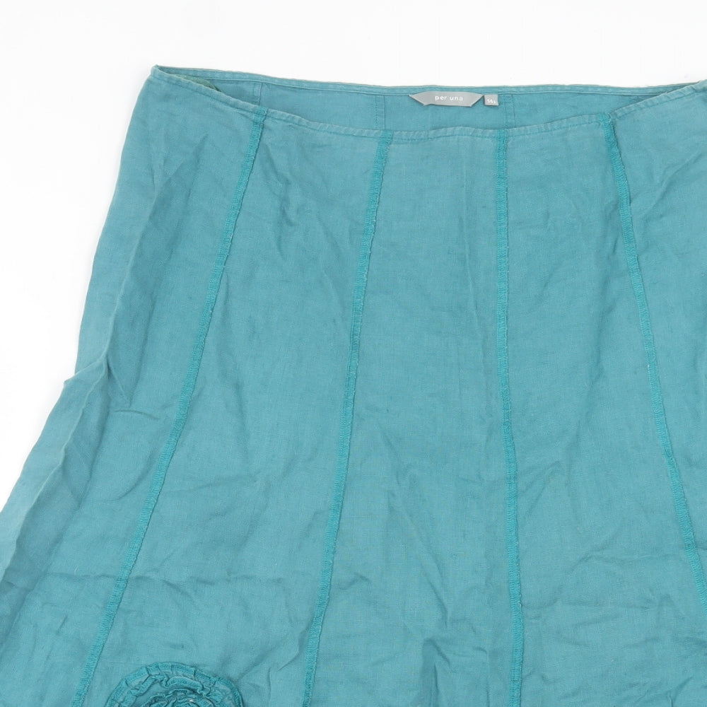 Per Una Womens Blue Floral Cotton A-Line Skirt Size 14 Zip