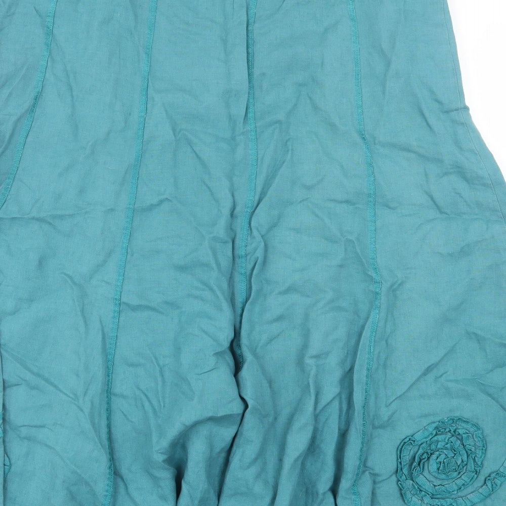 Per Una Womens Blue Floral Cotton A-Line Skirt Size 14 Zip