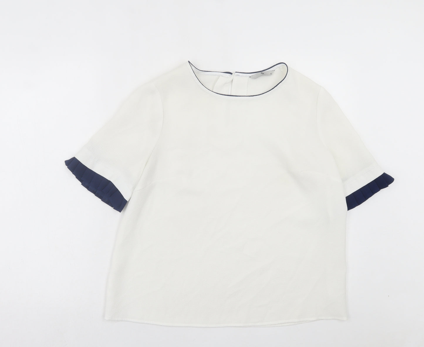 TU Womens White Polyester Basic T-Shirt Size 12 Crew Neck