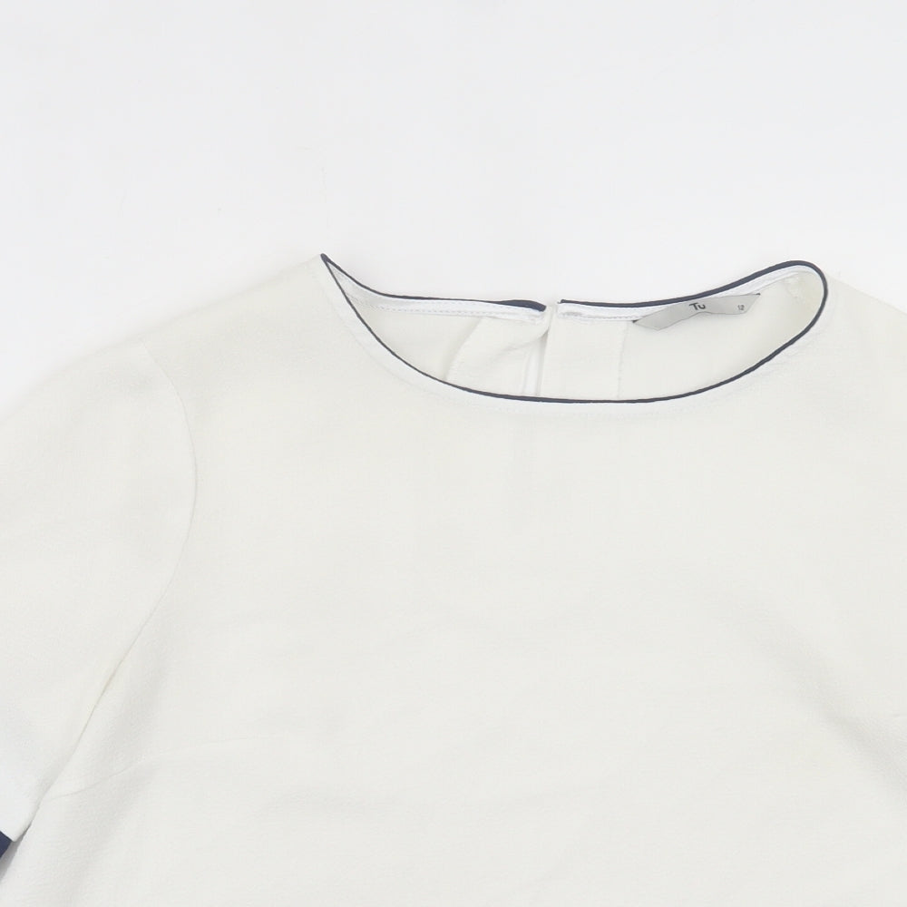 TU Womens White Polyester Basic T-Shirt Size 12 Crew Neck
