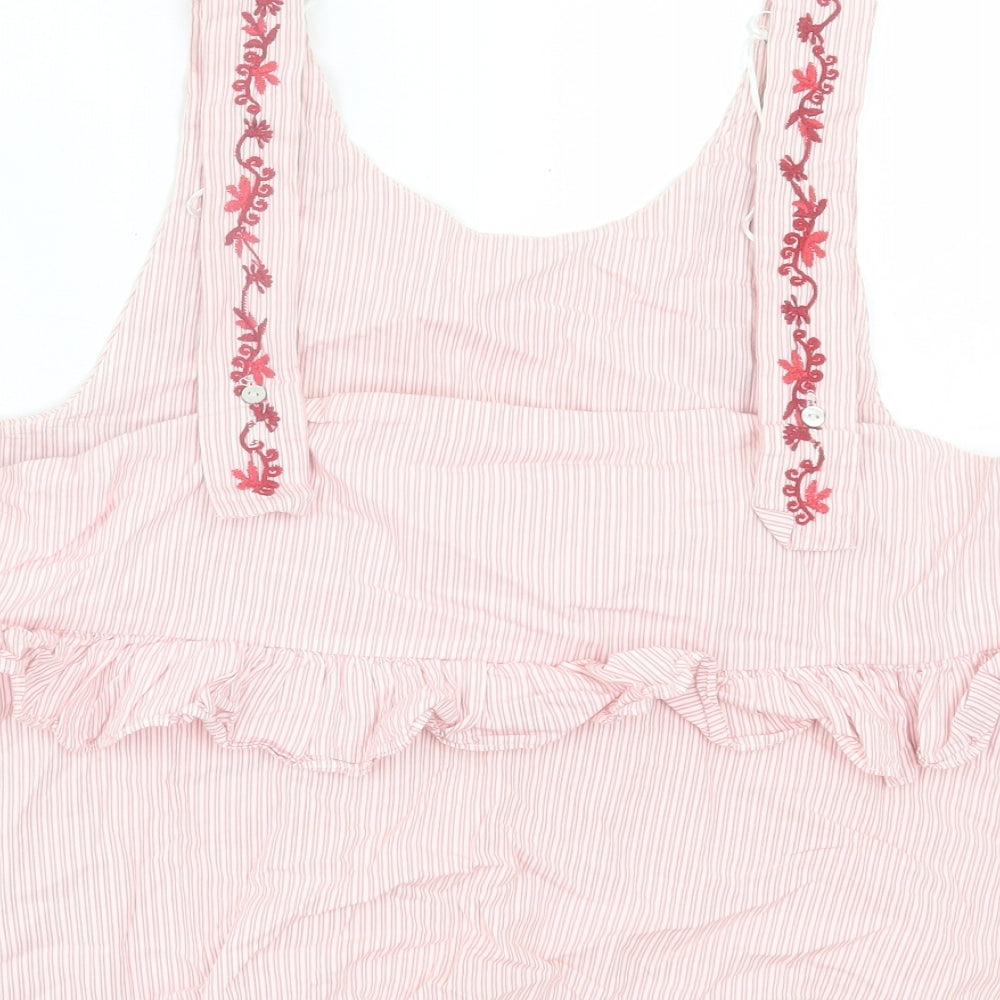 Zara Womens Red Striped Cotton Basic Tank Size L Scoop Neck