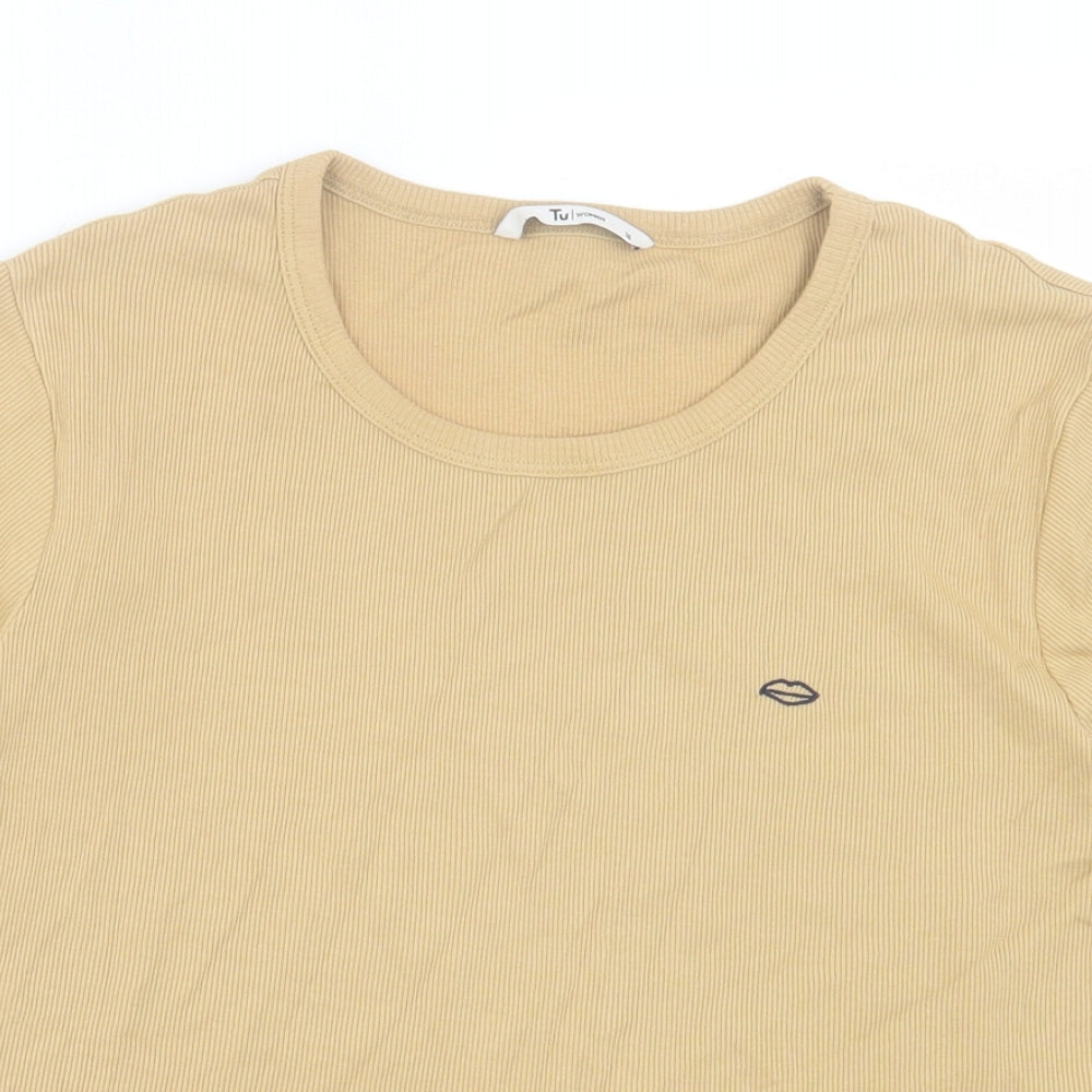 TU Womens Brown Cotton Basic T-Shirt Size 16 Round Neck
