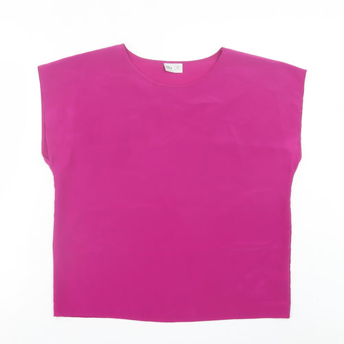 BHS Womens Purple Polyester Basic T-Shirt Size 16 Crew Neck