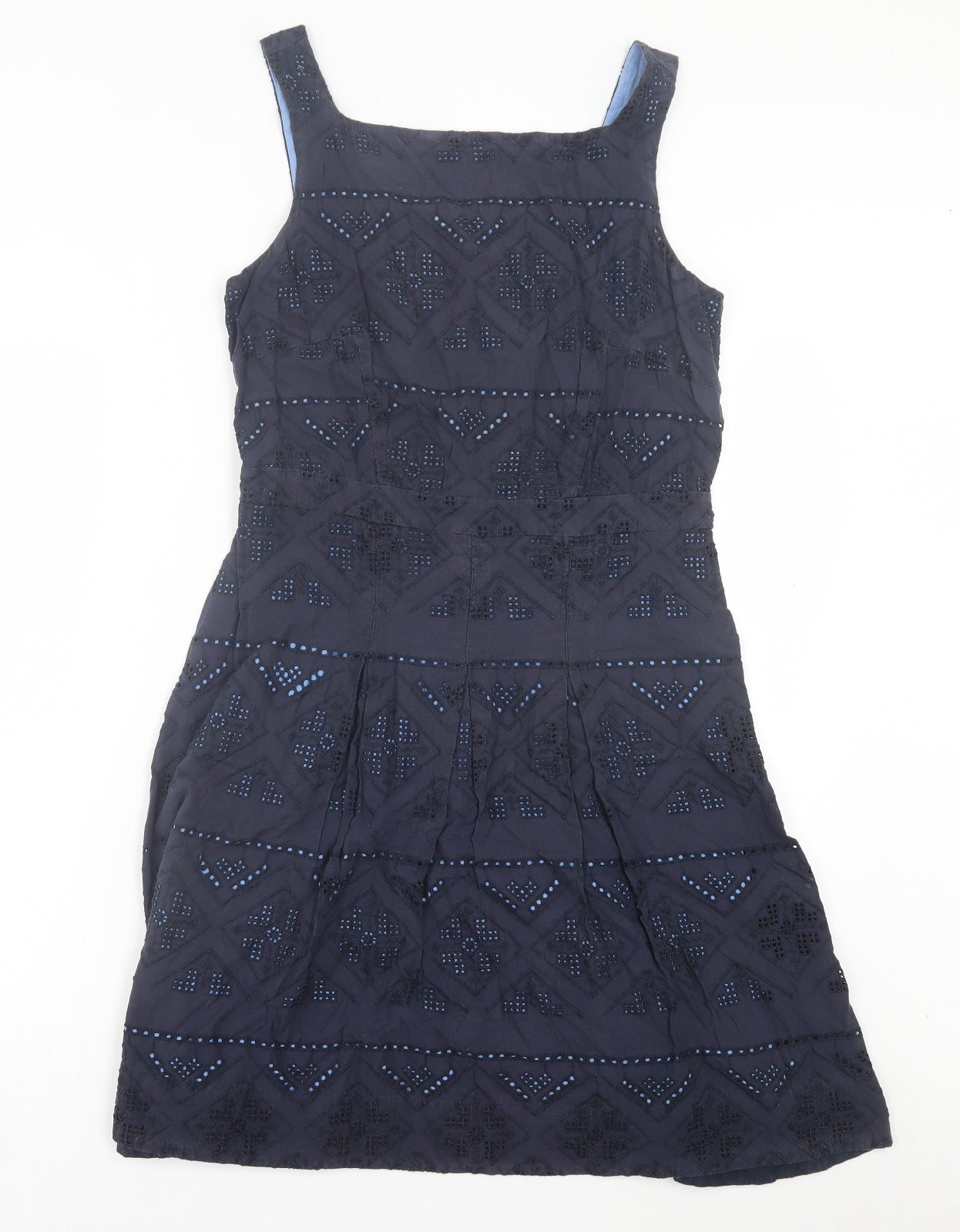 NEXT Womens Blue Geometric Cotton A-Line Size 12 Square Neck Zip