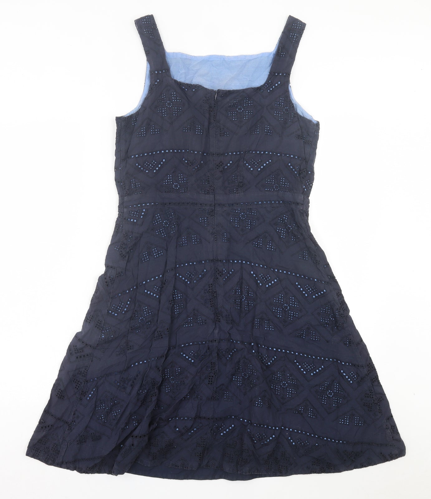 NEXT Womens Blue Geometric Cotton A-Line Size 12 Square Neck Zip
