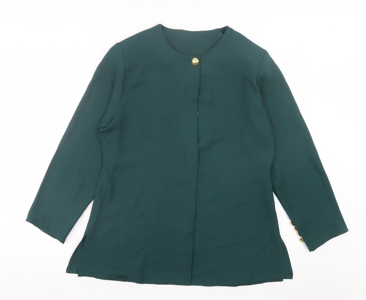 Preworn Womens Green Polyester Basic Blouse Size 12 Round Neck