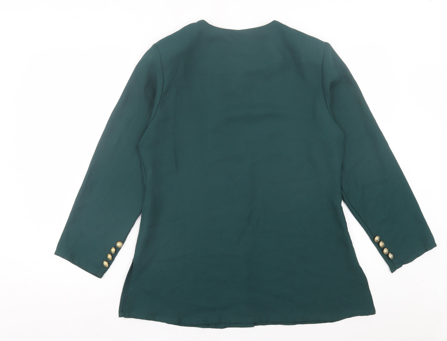Preworn Womens Green Polyester Basic Blouse Size 12 Round Neck