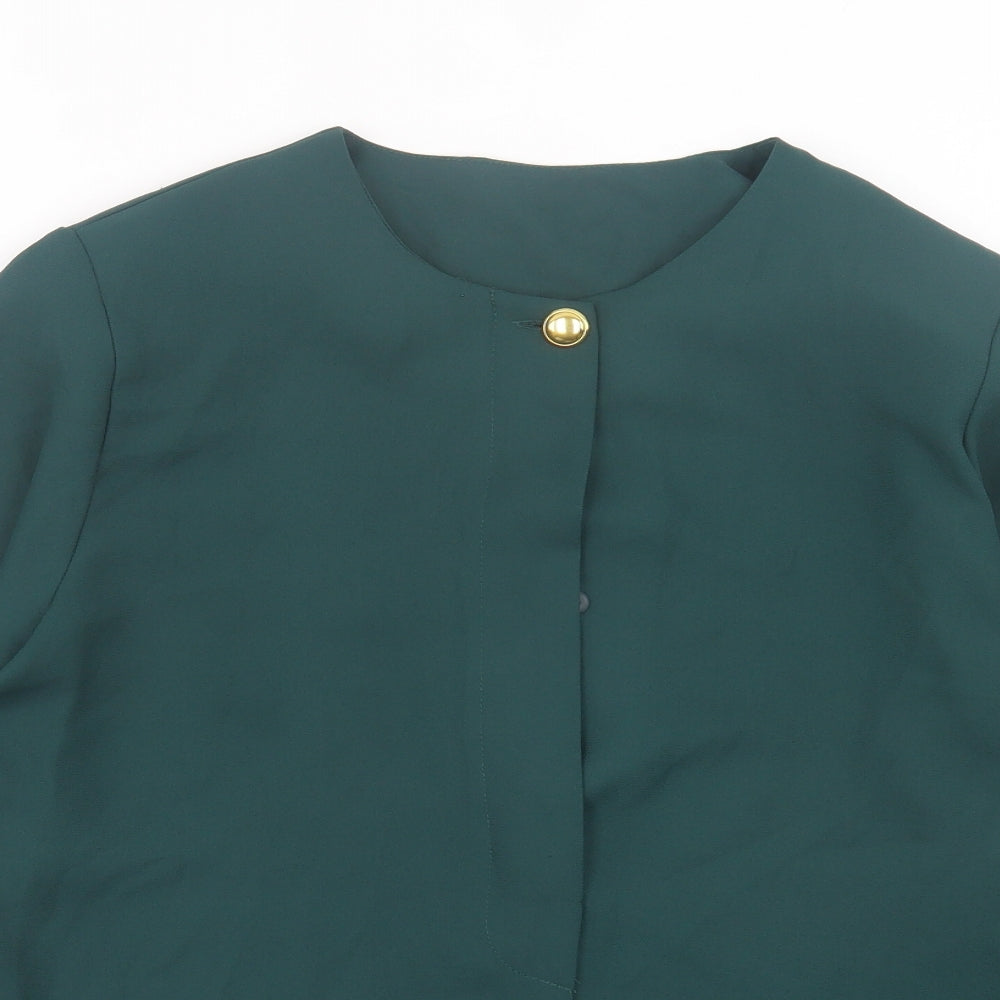 Preworn Womens Green Polyester Basic Blouse Size 12 Round Neck