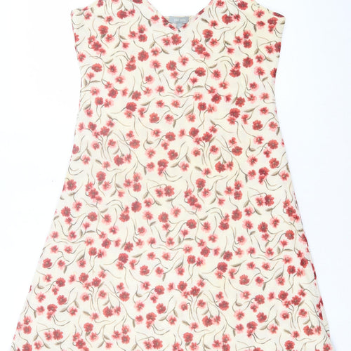 Per Una Womens White Floral Polyester A-Line Size 14 V-Neck Pullover