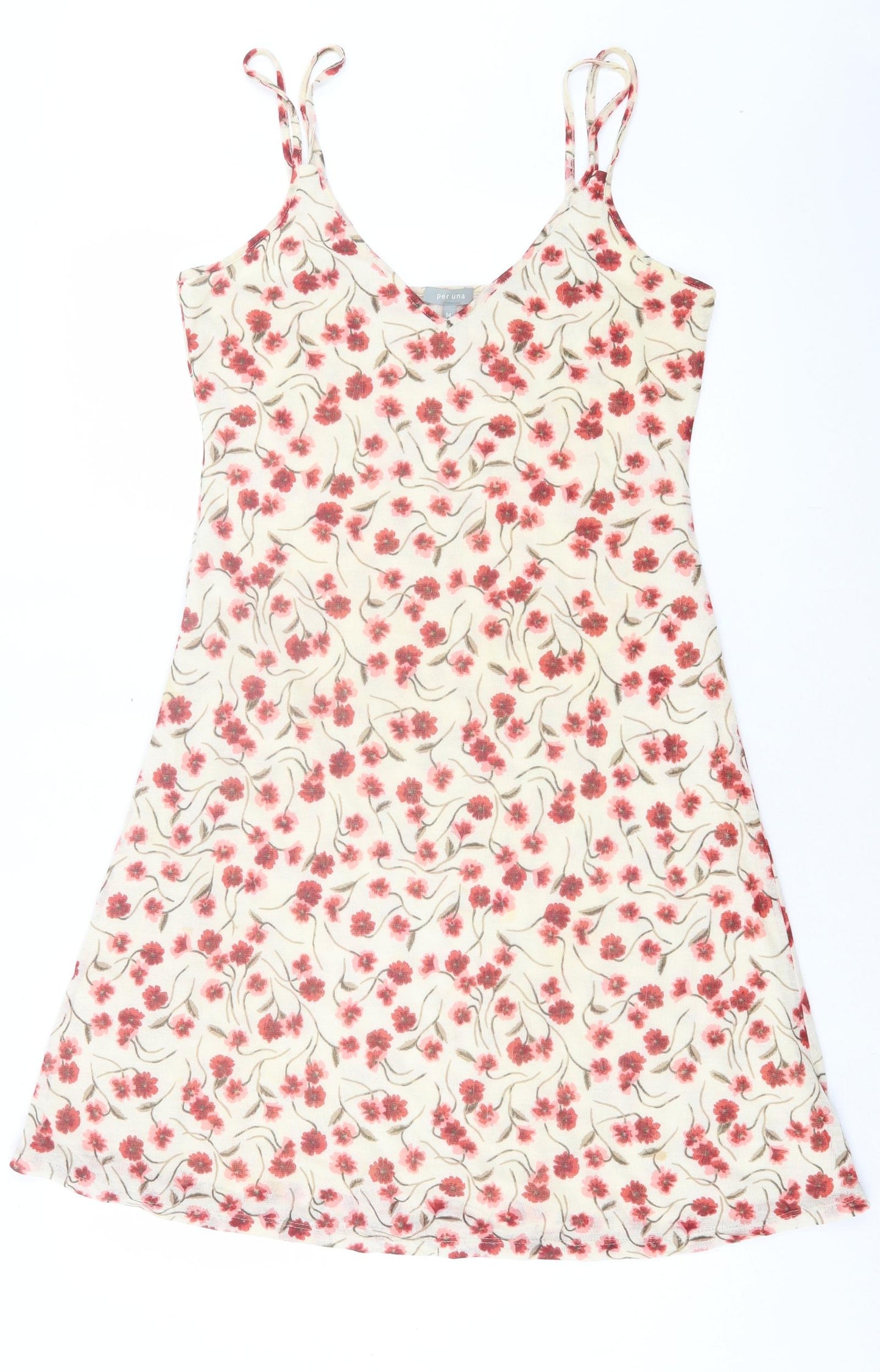 Per Una Womens White Floral Polyester A-Line Size 14 V-Neck Pullover