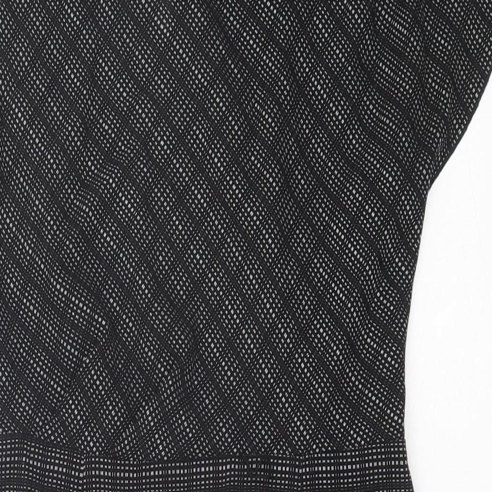 Roksanda Ilincic Womens Black Geometric Polyester Sheath Size 12 Round Neck Zip - Ruched Shoulder