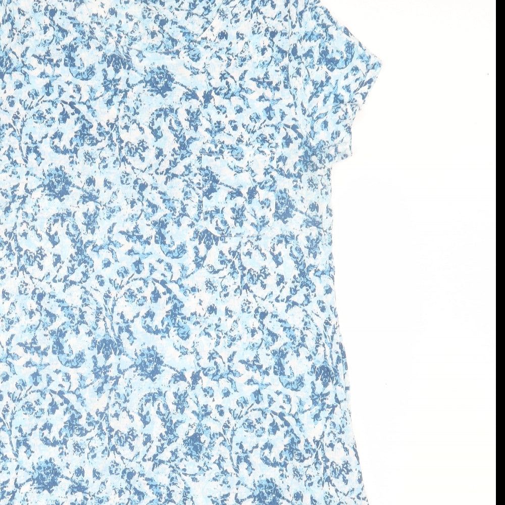 Peruvian Connection Womens Blue Geometric Cotton A-Line Size L Crew Neck Pullover - Pocket Detail