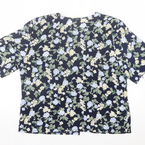 Preworn Womens Blue Floral Polyester Basic Button-Up Size 14 Round Neck