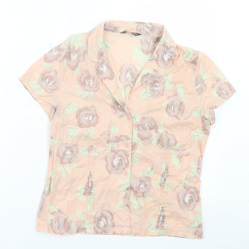 Hawkshead Womens Pink Floral Cotton Basic Button-Up Size 10 Collared