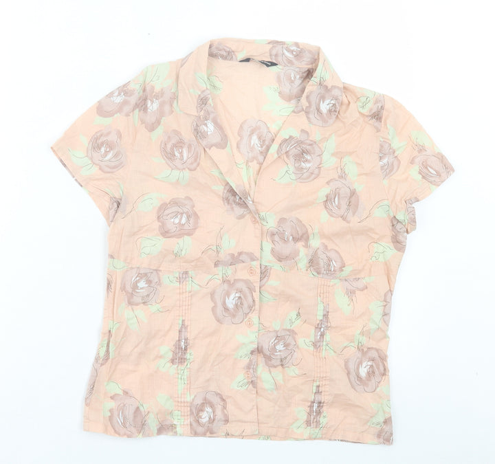 Hawkshead Womens Pink Floral Cotton Basic Button-Up Size 10 Collared