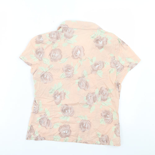 Hawkshead Womens Pink Floral Cotton Basic Button-Up Size 10 Collared