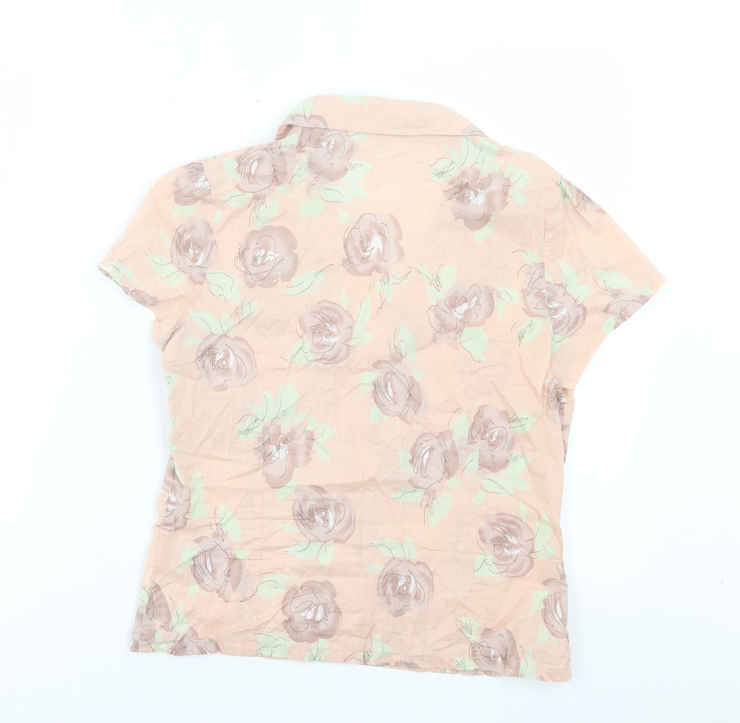 Hawkshead Womens Pink Floral Cotton Basic Button-Up Size 10 Collared
