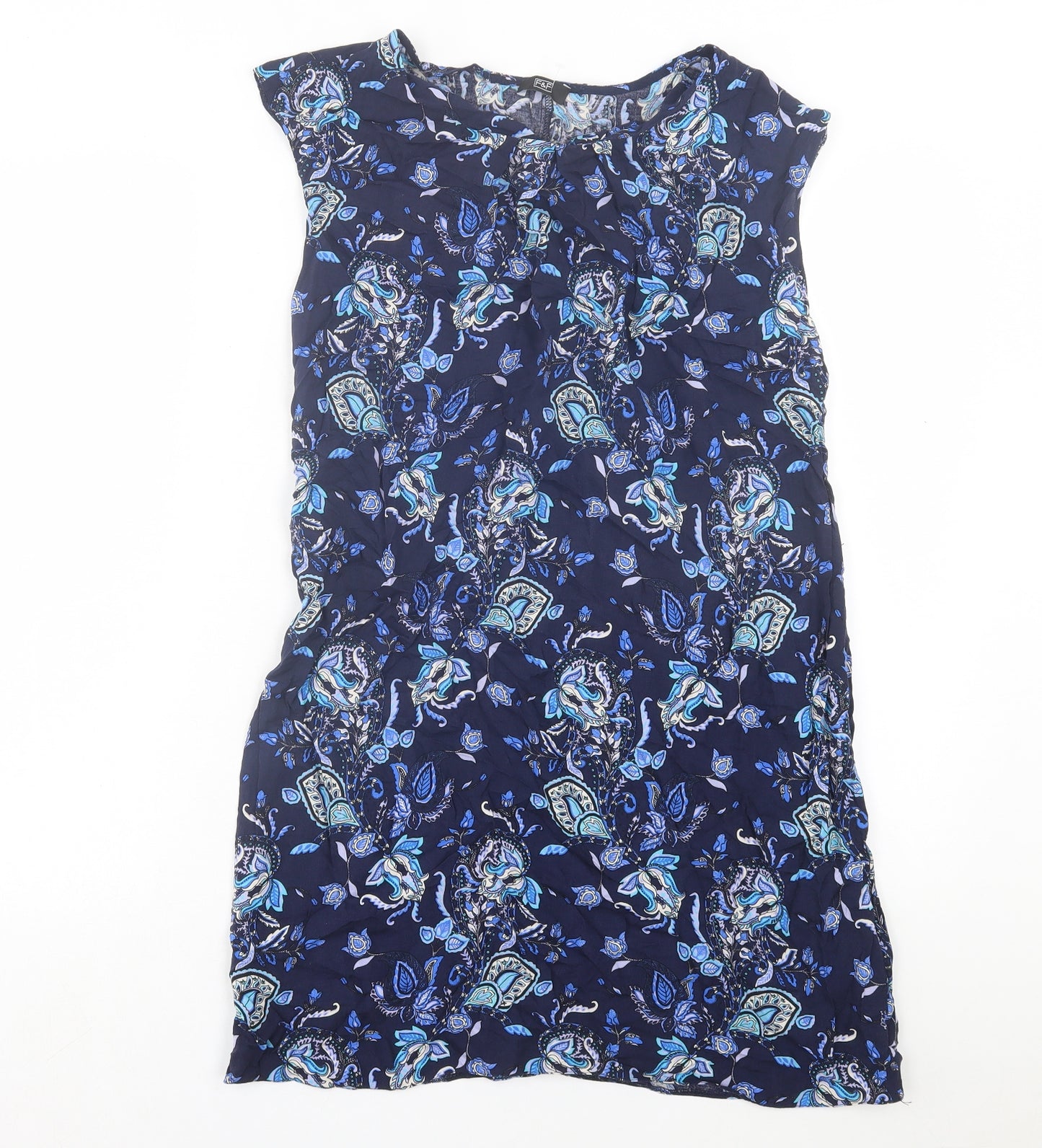 F&F Womens Blue Paisley Viscose A-Line Size 14 Round Neck Pullover