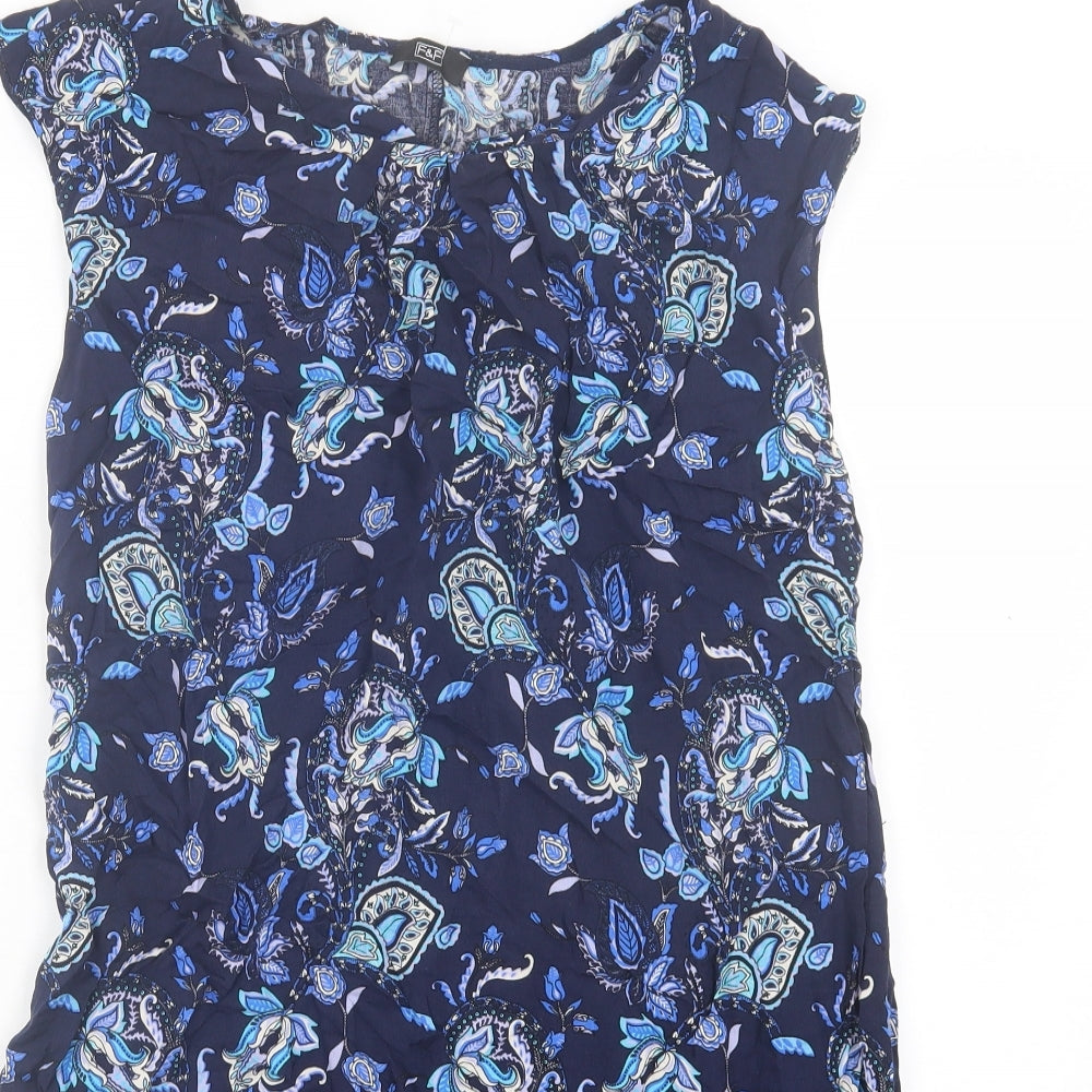 F&F Womens Blue Paisley Viscose A-Line Size 14 Round Neck Pullover