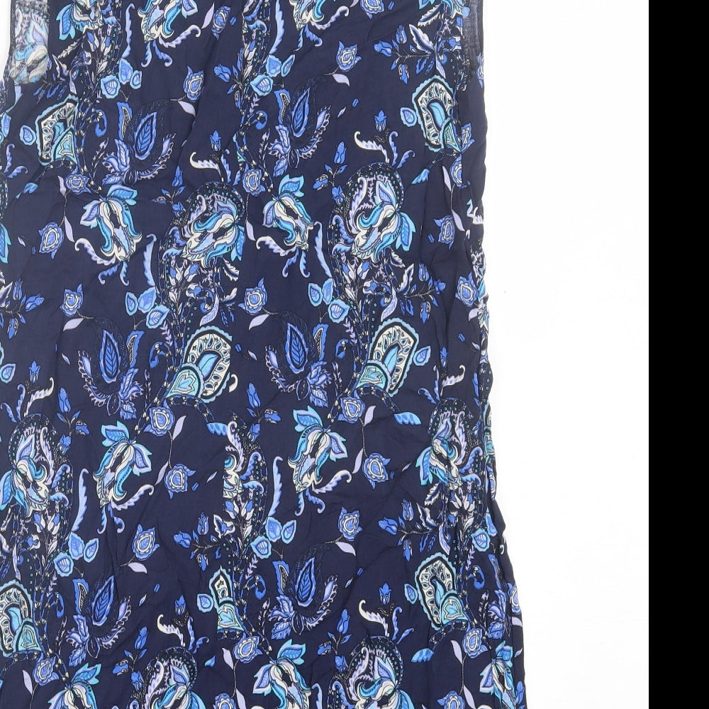 F&F Womens Blue Paisley Viscose A-Line Size 14 Round Neck Pullover