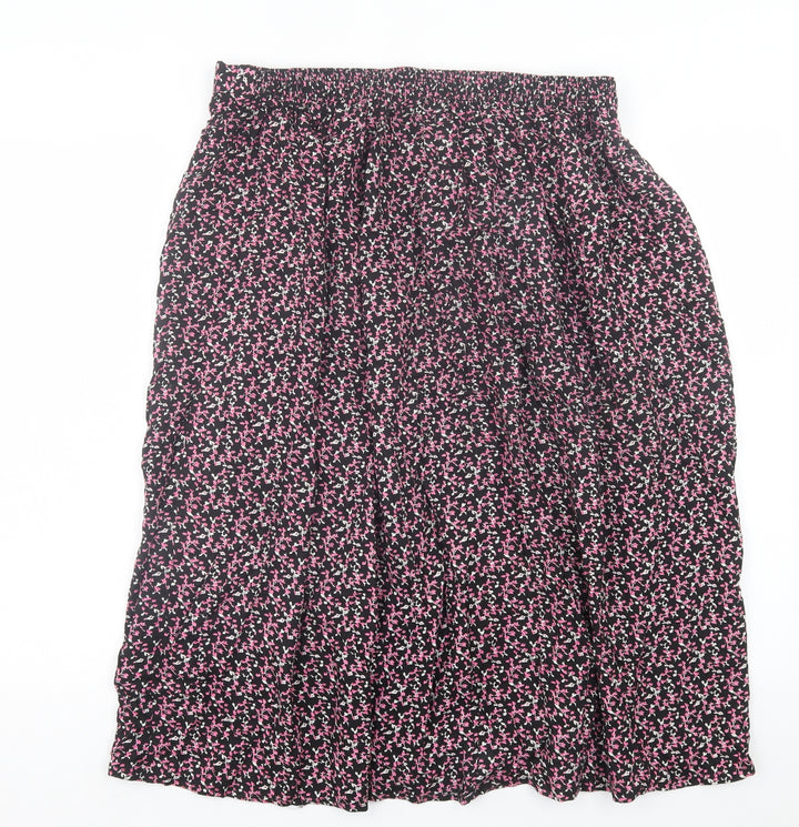 Preworn Womens Pink Floral Polyester A-Line Skirt Size L