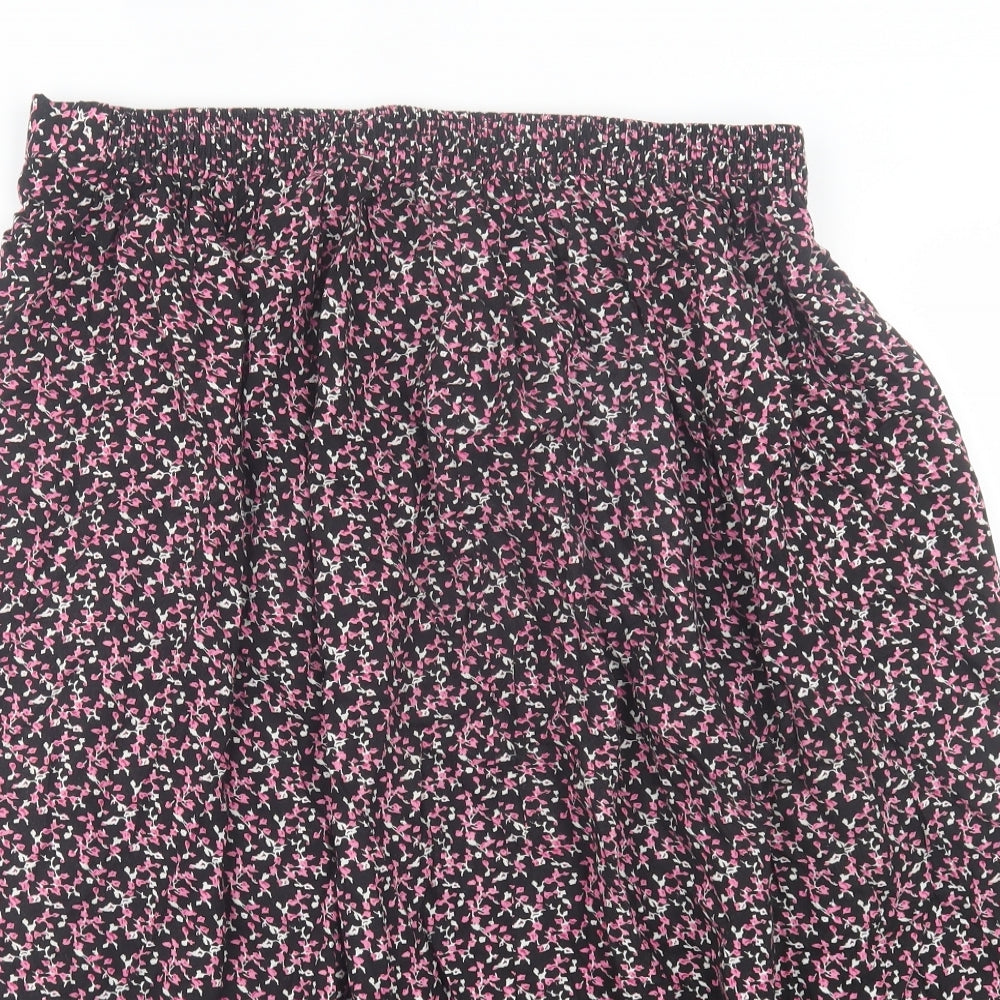 Preworn Womens Pink Floral Polyester A-Line Skirt Size L