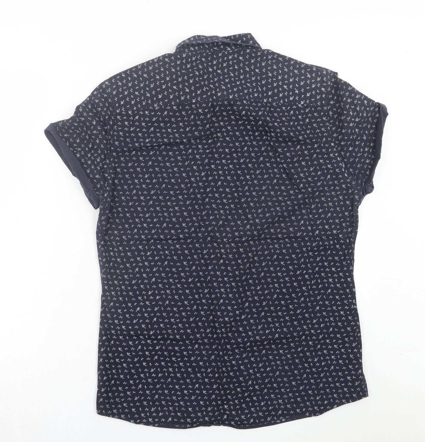 River Island Mens Blue Geometric Cotton Button-Up Size M Collared Button - Pocket Detail