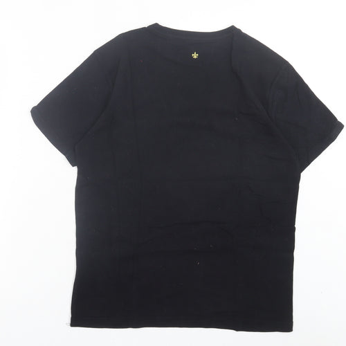 Henleys Womens Black Cotton Basic T-Shirt Size M Crew Neck - Lion