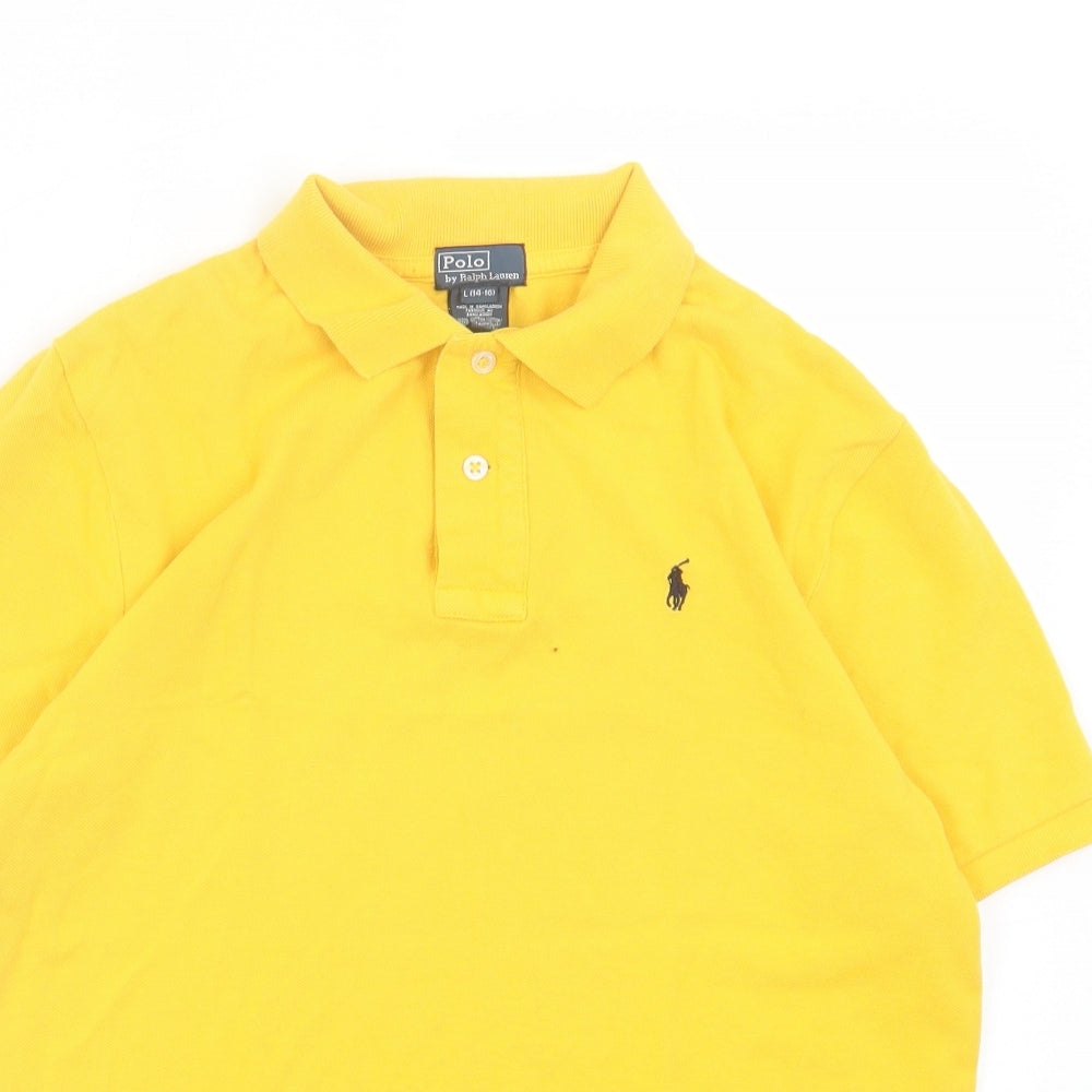 Ralph Lauren Boys Yellow Cotton Basic Polo Size 14-15 Years Collared Button