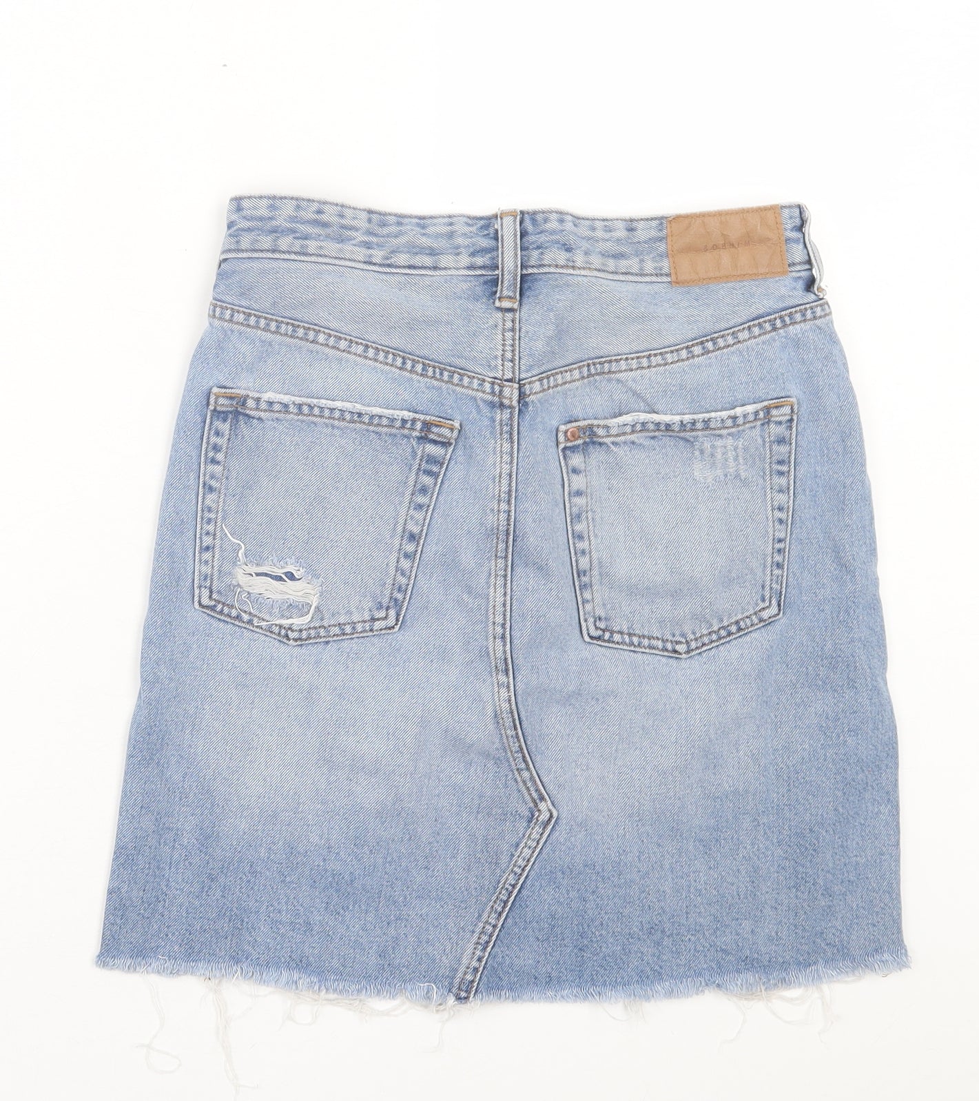 H&M Womens Blue Cotton A-Line Skirt Size 8 Button - Distressed
