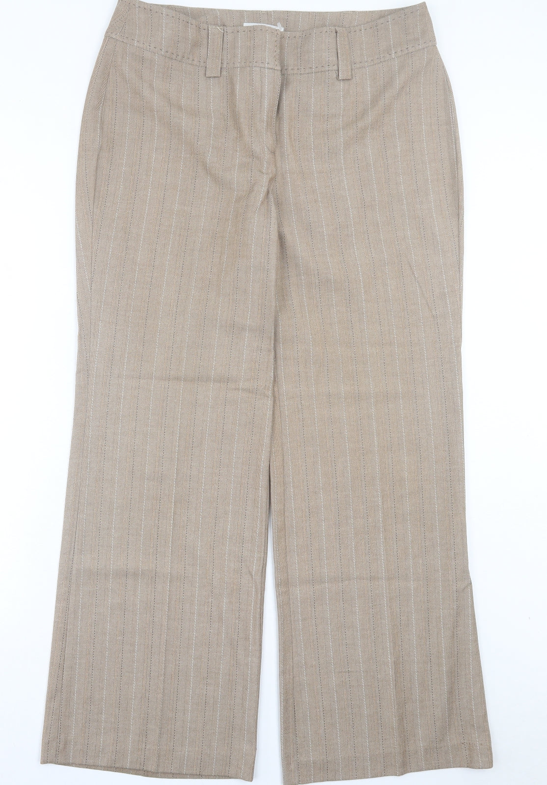 NEXT Womens Brown Striped Polyester Trousers Size 16 L30 in Regular Hook & Eye