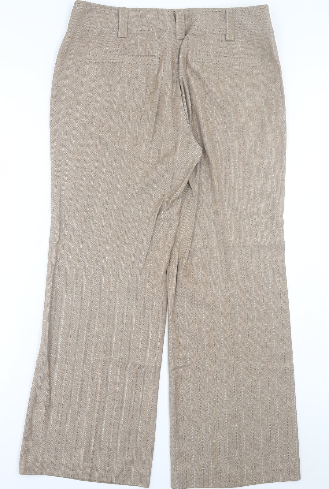 NEXT Womens Brown Striped Polyester Trousers Size 16 L30 in Regular Hook & Eye