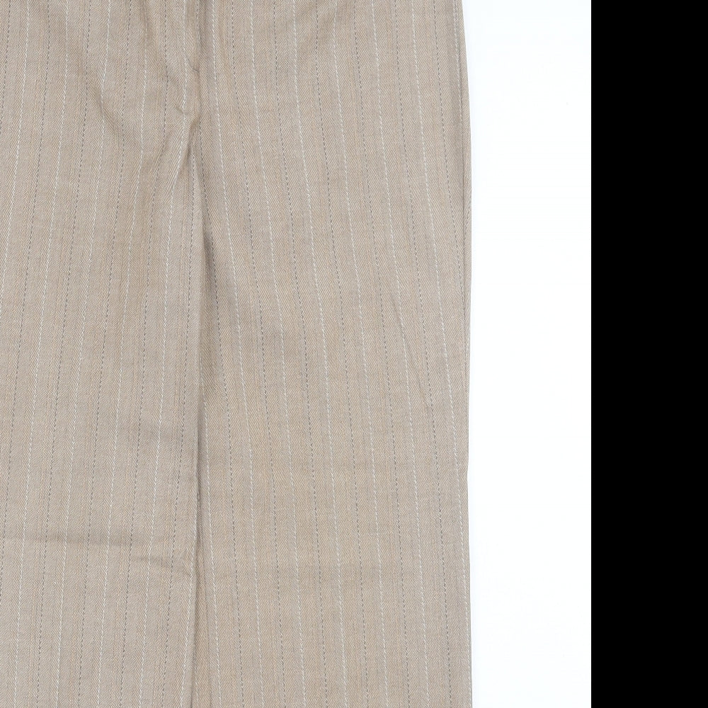 NEXT Womens Brown Striped Polyester Trousers Size 16 L30 in Regular Hook & Eye