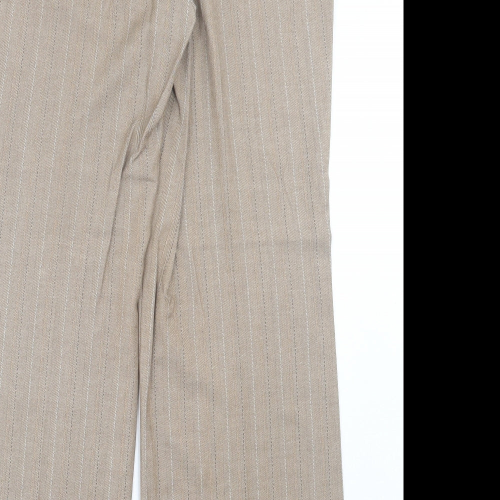 NEXT Womens Brown Striped Polyester Trousers Size 16 L30 in Regular Hook & Eye