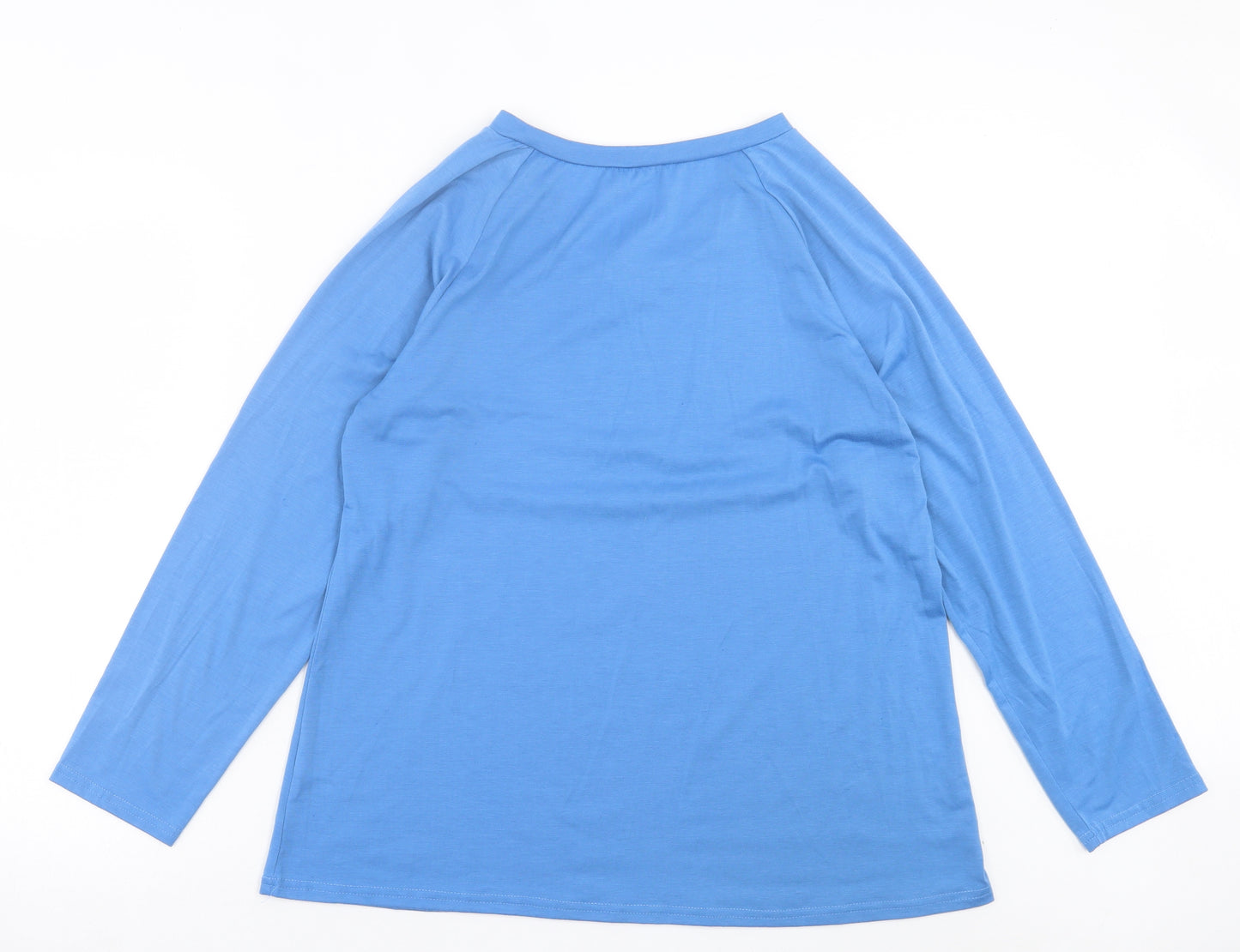 SheIn Womens Blue Floral Polyester Basic T-Shirt Size L V-Neck - Let It Be
