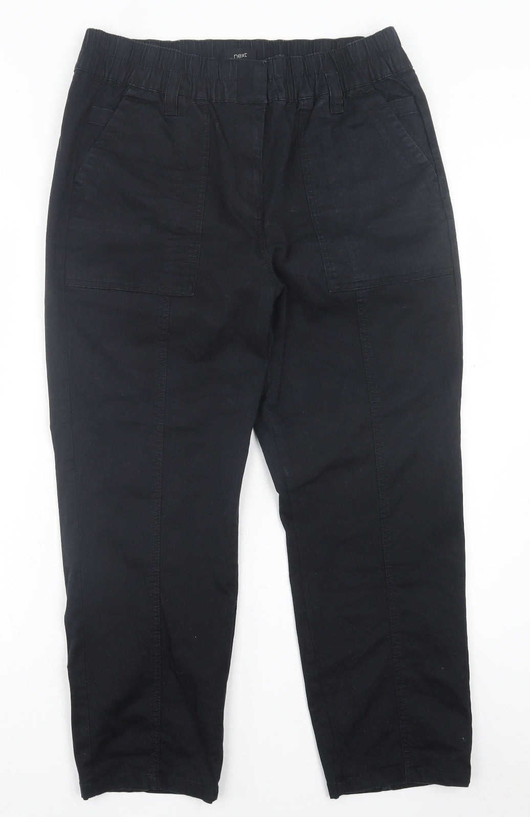 NEXT Womens Black Cotton Trousers Size 16 L26 in Regular Hook & Eye
