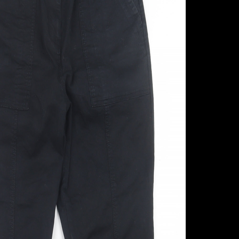 NEXT Womens Black Cotton Trousers Size 16 L26 in Regular Hook & Eye