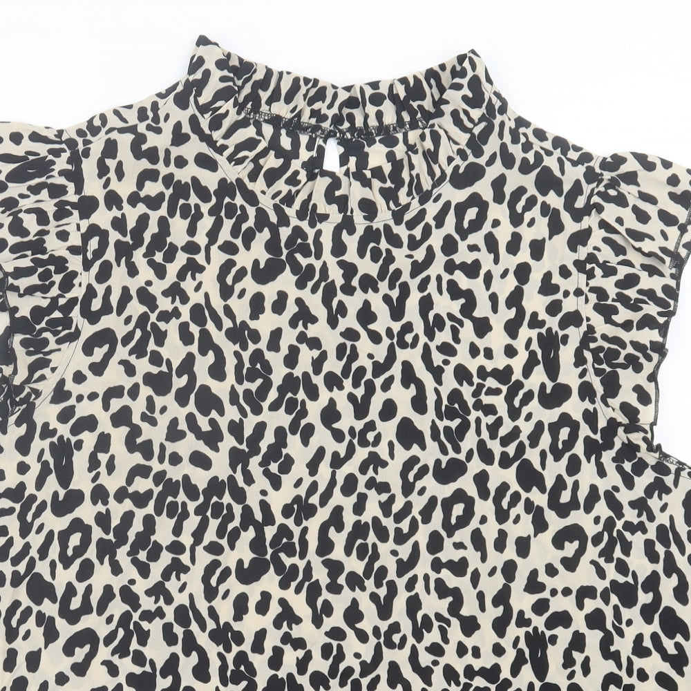 SheIn Womens Brown Animal Print Polyester Basic Blouse Size XL Collared - Leopard Print